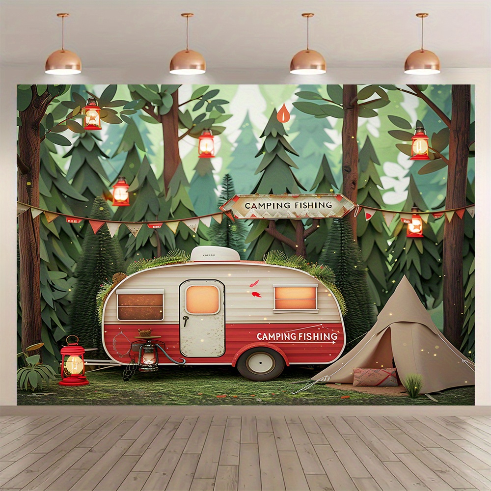 Outdoor Adventure Background - Jungle Camping Theme Tapestry, RV and