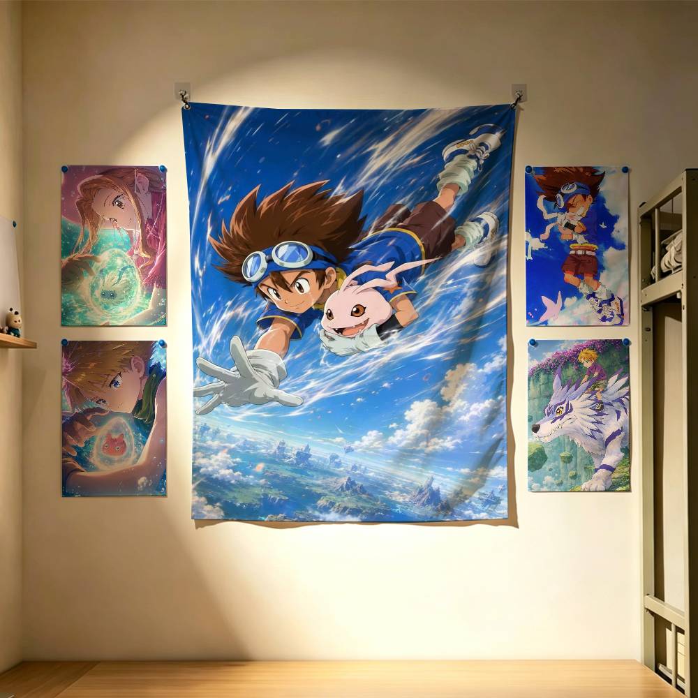Outdoor Adventure Background - Cute Digimon Adventure Flags Wall Hanging