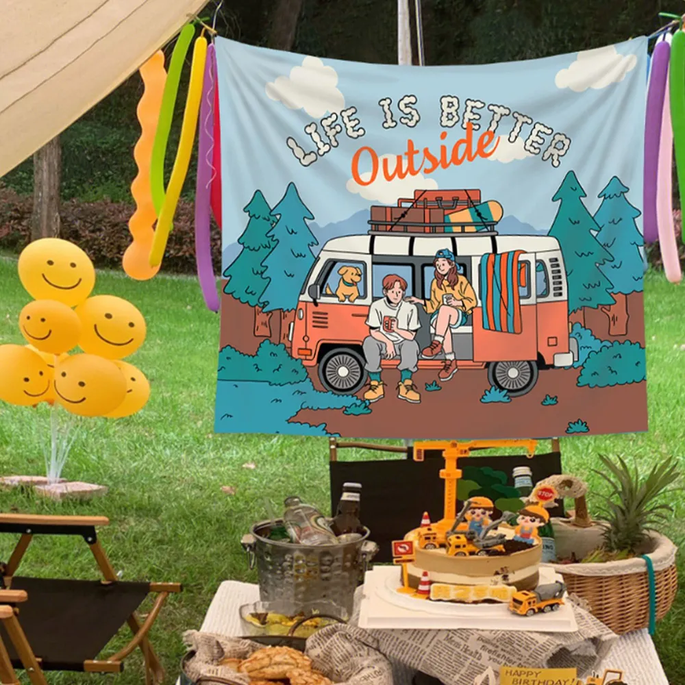 Retro Camper Van Tapestry, Out - Outdoor Adventure Background ulasan dan harga