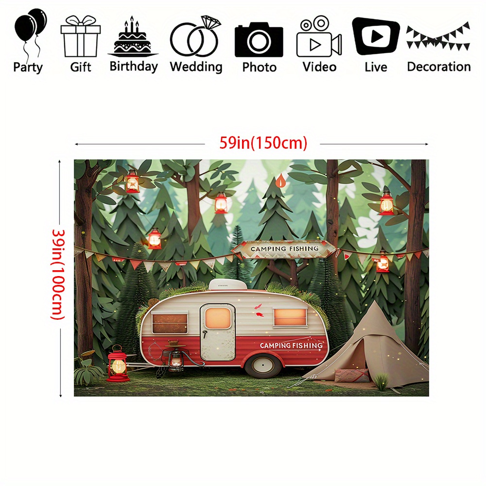 Polyester Jungle camping theme - Outdoor Adventure Background ulasan dan harga
